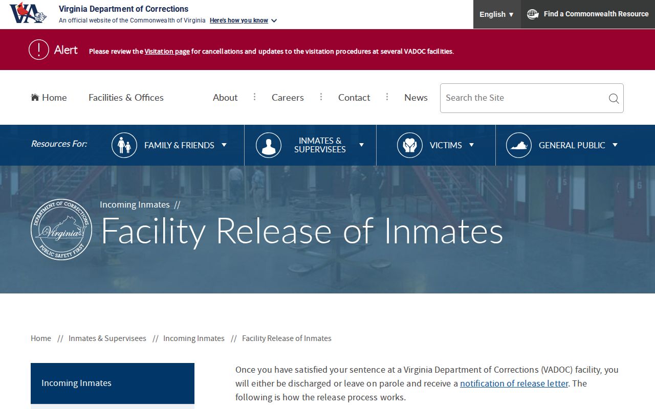 Bland Correctional Center state prison release process