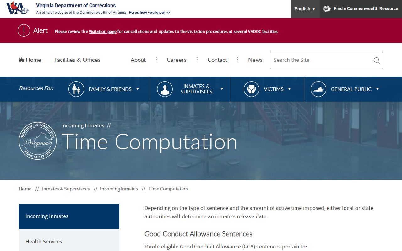 Bland County release date VADOC time computation guidance