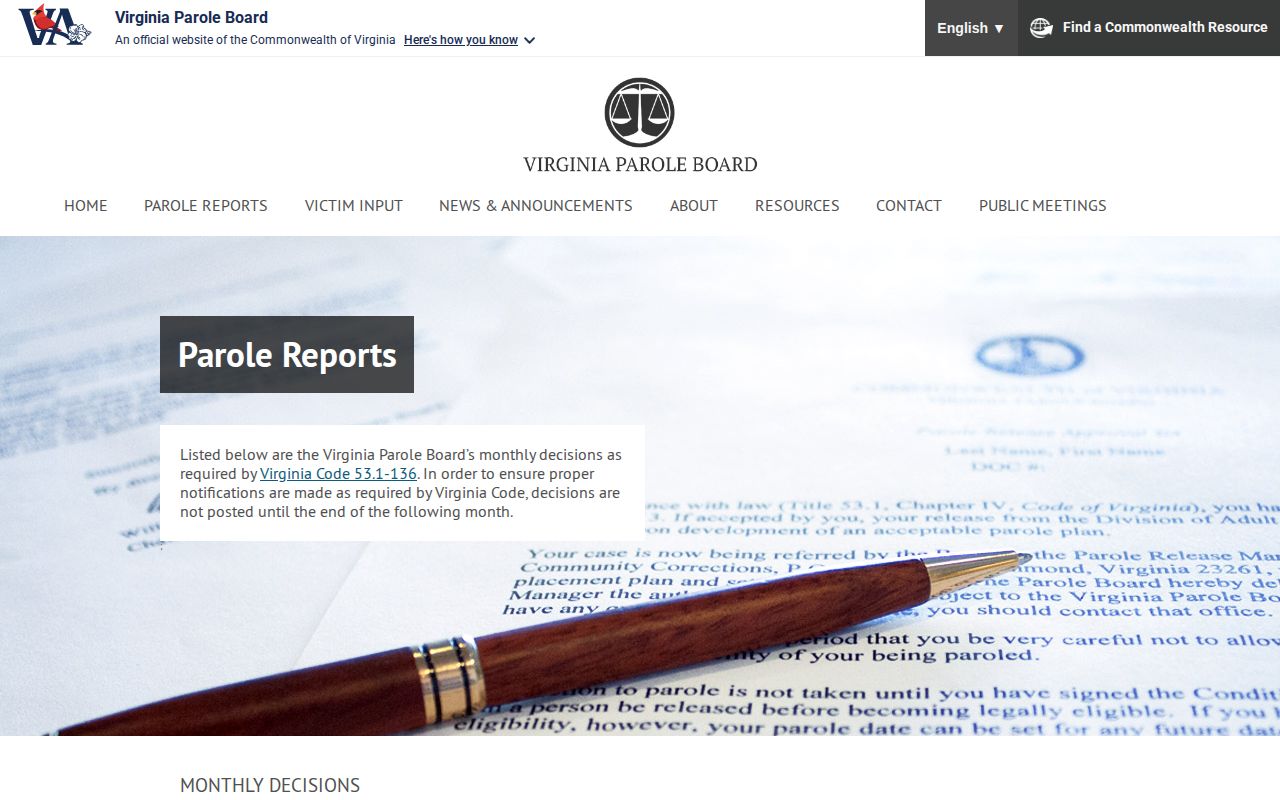 Bland County parole discharge and decision reports