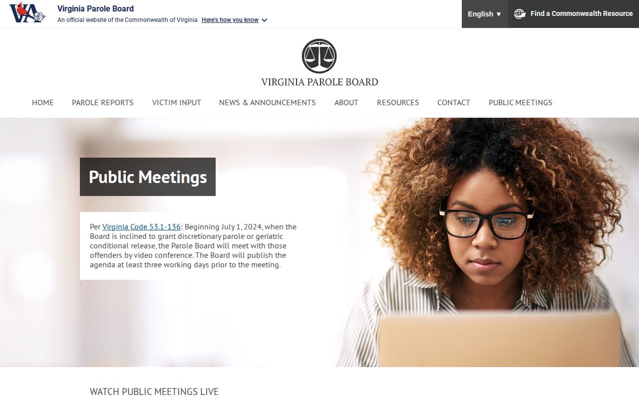 Bland County parole record Virginia Parole Board meeting page